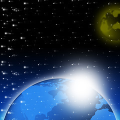 Image showing Blue Earth Background Shows Glowing Planet And Space\r