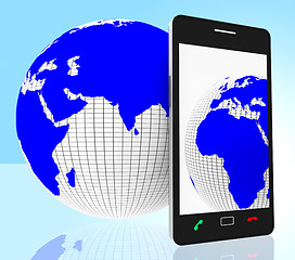 Image showing World Phone Indicates Web Site And Cellphone