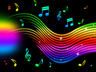 Image showing Rainbow Music Background Means Colorful Lines And Melody\r