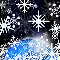 Image showing Snowflakes Background Shows Snowing From Sky And Cold\r