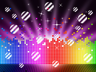 Image showing Soundwaves Background Means Songs Stars And Striped Balls\r