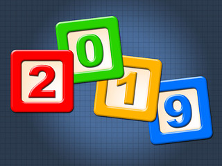 Image showing Twenty Nineteen Blocks Shows Happy New Year And Kids