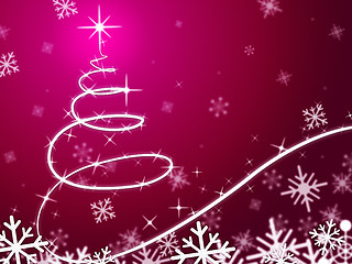 Image showing Pink Christmas Tree Background Means Snowing And Freezing\r