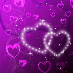 Image showing Purple Hearts Background Shows Romantic Fond And Glittering\r