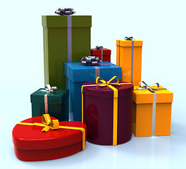 Image showing Celebration Giftboxes Indicates Cheerful Greeting And Package