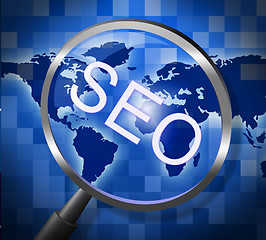 Image showing Seo Magnifier Indicates Websites Searching And Web