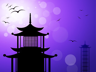 Image showing Pagoda Silhouette Represents Religious Temple And Worship