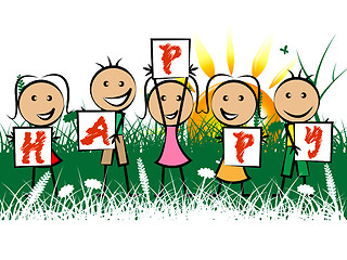 Image showing Happy Kids Represents Positive Youths And Youngster