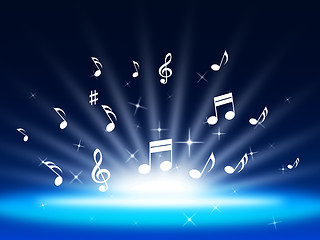 Image showing Blue Music Background Means Instruments And Soundwaves\r