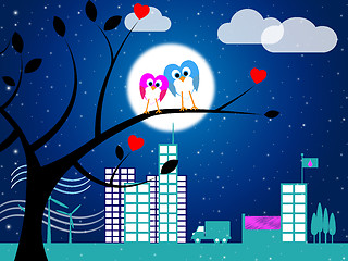 Image showing Love Night Indicates Flock Of Birds And Affection