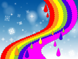 Image showing Rainbow Background Shows Blue Sky And Snowing\r