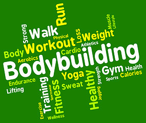 Image showing Bodybuilding Word Shows Workout Equipment And Dumbell