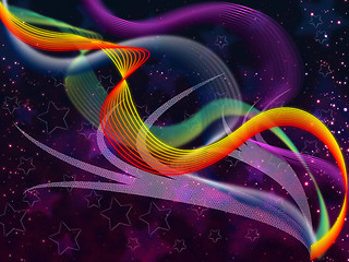 Image showing Twisting Background Means Colored Curves And Stars\r