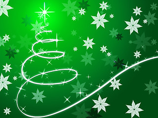 Image showing Green Christmas Tree Background Shows December And Flowers\r