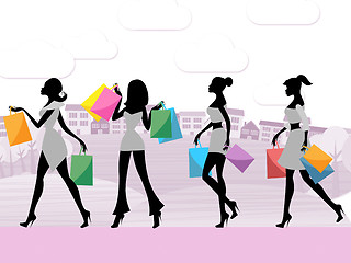 Image showing Women Shopping Shows Commercial Activity And Adult