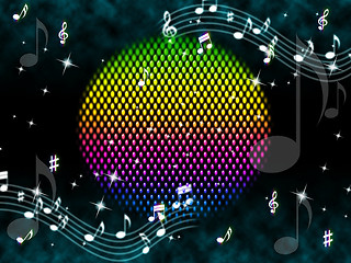 Image showing Music Ball Background Means Rainbow And Singers \r