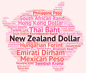 Image showing New Zealand Dollar Shows Currency Exchange And Coin