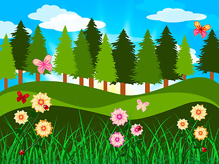 Image showing Countryside Trees Represents Woods Branches And Meadow