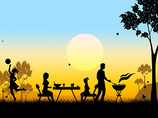 Image showing Landscape Sunset Means Grilled Meat And Barbecued