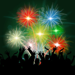 Image showing Fireworks Audience Shows Group Of People And Celebrate