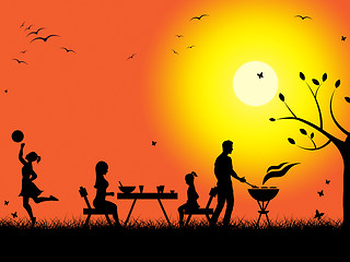 Image showing Sunset Evening Means Bbq Grill And Barbecued