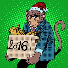 Image showing Monkey Santa Claus symbol new year 2016