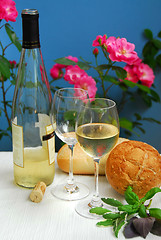 Image showing White wine with glasses