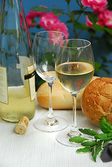 Image showing White wine with glasses