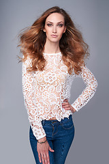 Image showing Half length portrait of fashion model in lace top