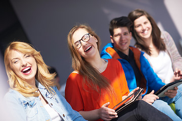 Image showing students group working on school  project  together