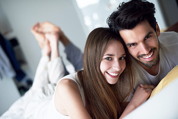 Image showing couple relax and have fun in bed