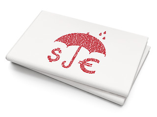 Image showing Security concept: Money And Umbrella on Blank Newspaper background