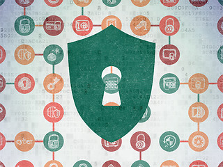 Image showing Protection concept: Shield With Keyhole on Digital Paper background