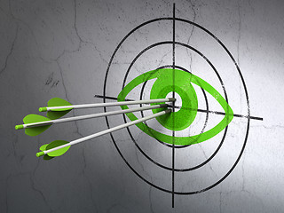 Image showing Safety concept: arrows in Eye target on wall background