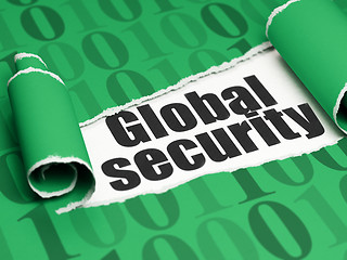 Image showing Protection concept: black text Global Security under the piece of  torn paper