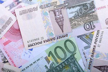 Image showing Dollars, euros, russian roubles - Money of the world