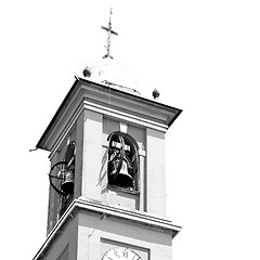 Image showing ancien clock tower in italy europe old  stone and bell