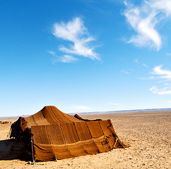 Image showing tent in  the desert of morocco sahara and rock  stone    sky