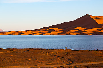 Image showing   in the lake yellow  desert of morocco sand and     dune