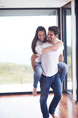 Image showing happy young romantic couple have fun and  relax at home