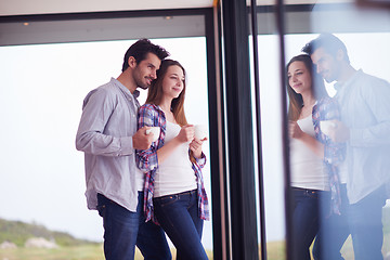 Image showing relaxet young couple drink first morning coffee