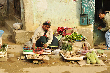 Image showing Woman selling on street in Nagaland