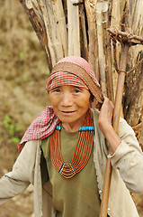 Image showing Elderly woman carrying heavy load in Nagaland, India