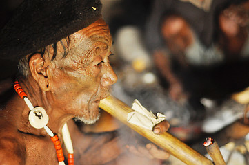 Image showing Old man smoking pipe in Nagaland, India