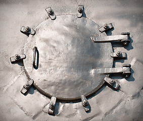 Image showing Front part of a steam engine boiler door