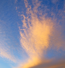 Image showing sunrise in the colored sky white soft clouds and abstract backgr