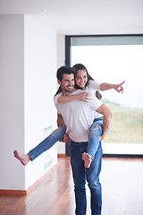 Image showing happy young romantic couple have fun and  relax at home