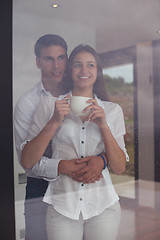 Image showing relaxet young couple drink first morning coffee