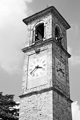 Image showing ancien clock tower in italy europe old  stone and bell