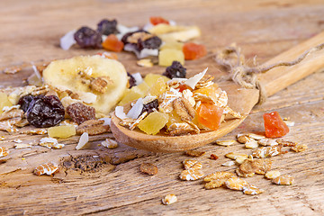 Image showing cereals muesli food in wooden spoon